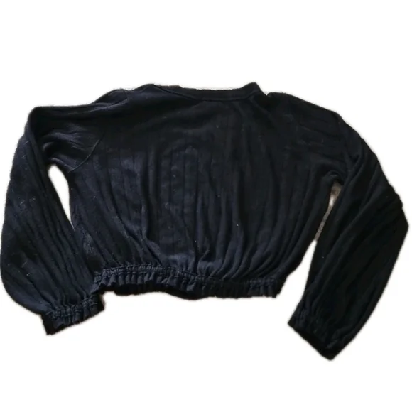 We The Free Womens Black Cropped Ribbed Knit Long Sleeve Top S - Picture 9 of 13